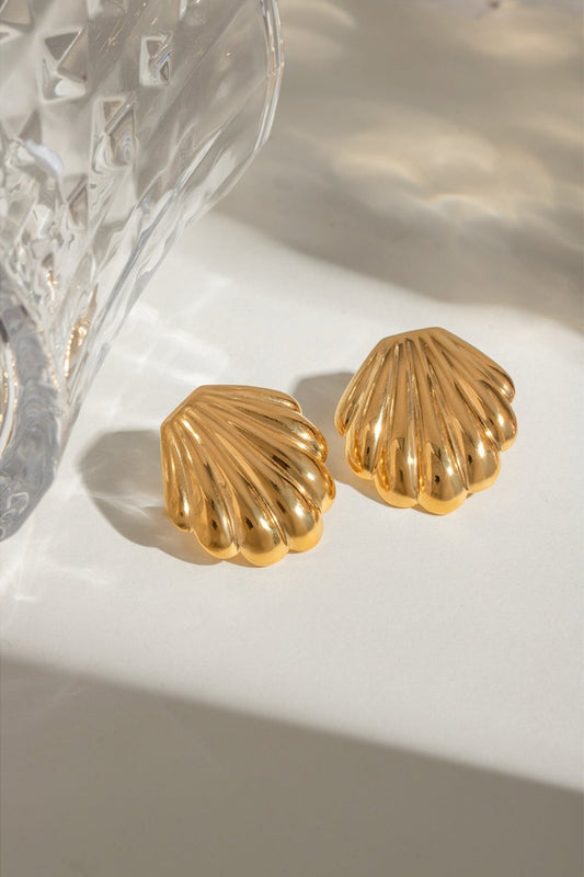 18K Gold-Plated Stainless Steel Shell Stud Earrings Gold One Size Earrings JT's Designer Fashion