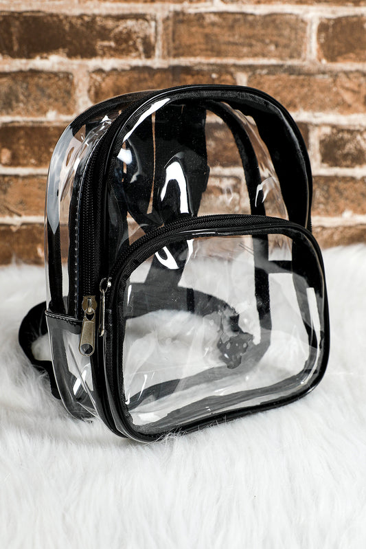 Black Contrast Edge PVC Clear Zipper Game Day Backpack Backpacks JT's Designer Fashion