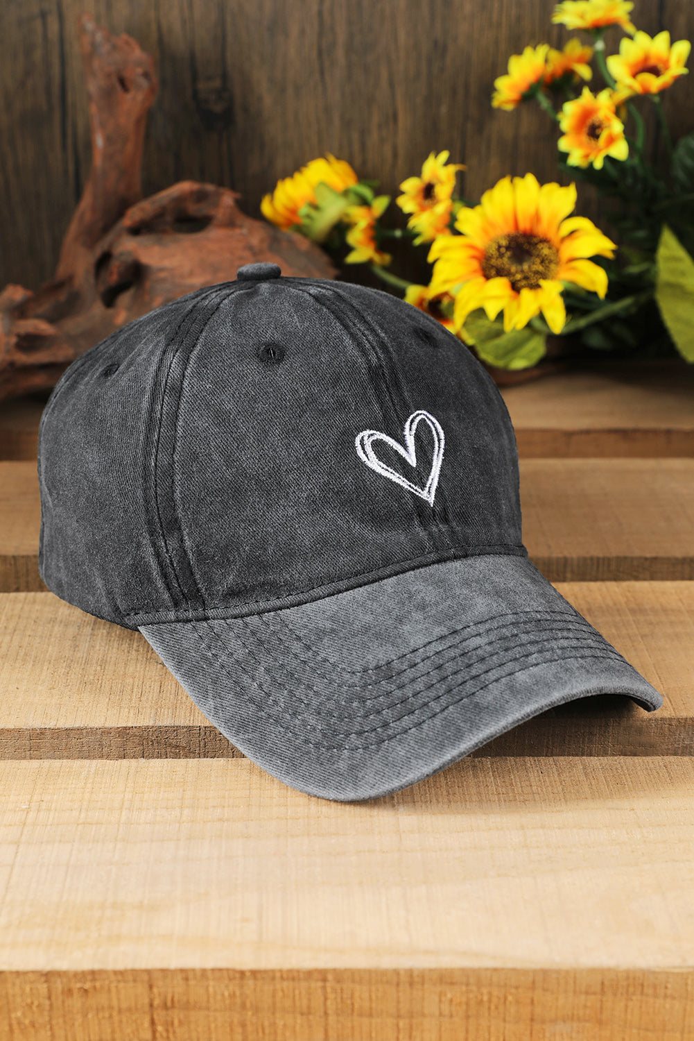 Black Little Heart Cotton Embroidered Baseball Cap Hats & Caps JT's Designer Fashion