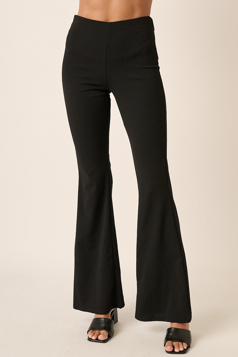 Crepe Knit Elastic Waist Flare Leg Pants Black Pants & Culotte JT's Designer Fashion