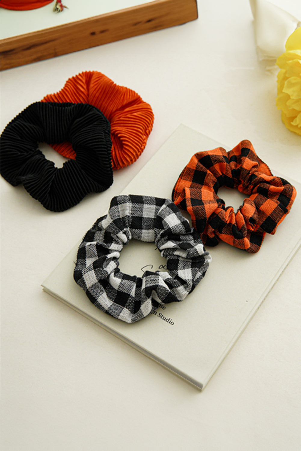 Orange Buffalo Plaid High Elastic Hair Scrunchies Headwear JT's Designer Fashion