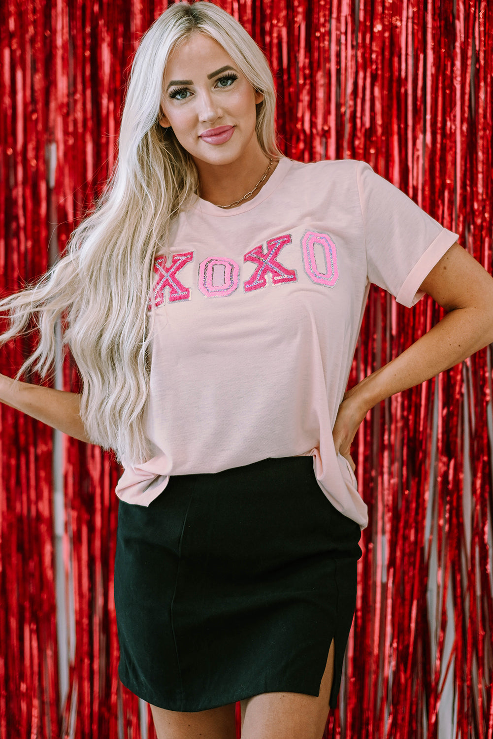 Pink Valentines Shiny XOXO Graphic T-shirt Graphic Tees JT's Designer Fashion