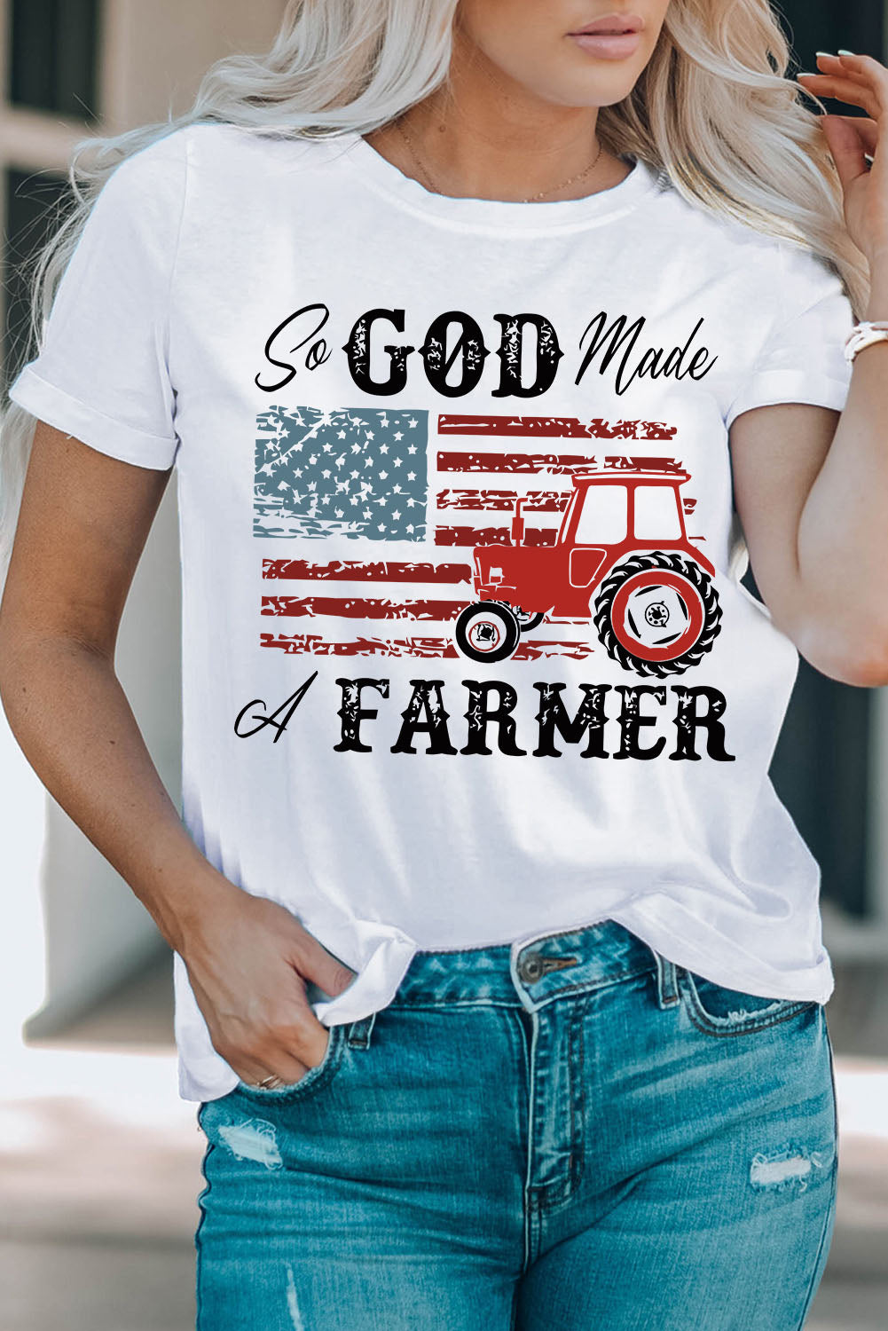 White So GOD Made A FARMER Flag Graphic Tee Graphic Tees JT's Designer Fashion