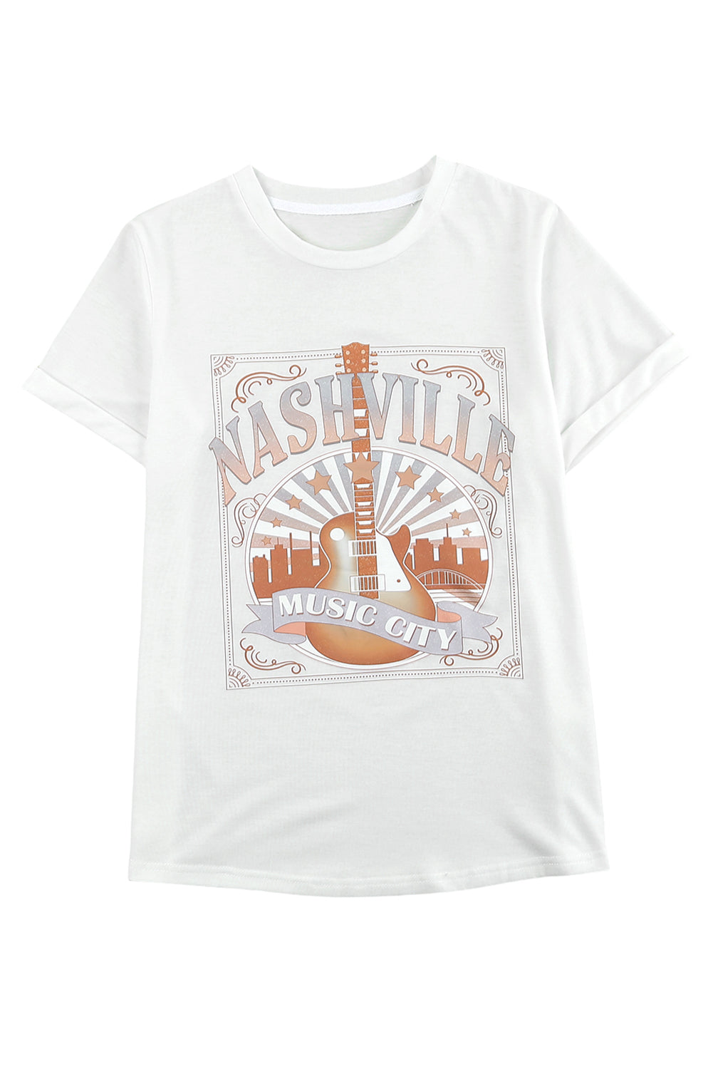 White MUSIC CITY NASHVILLE Graphic T Shirt Graphic Tees JT's Designer Fashion