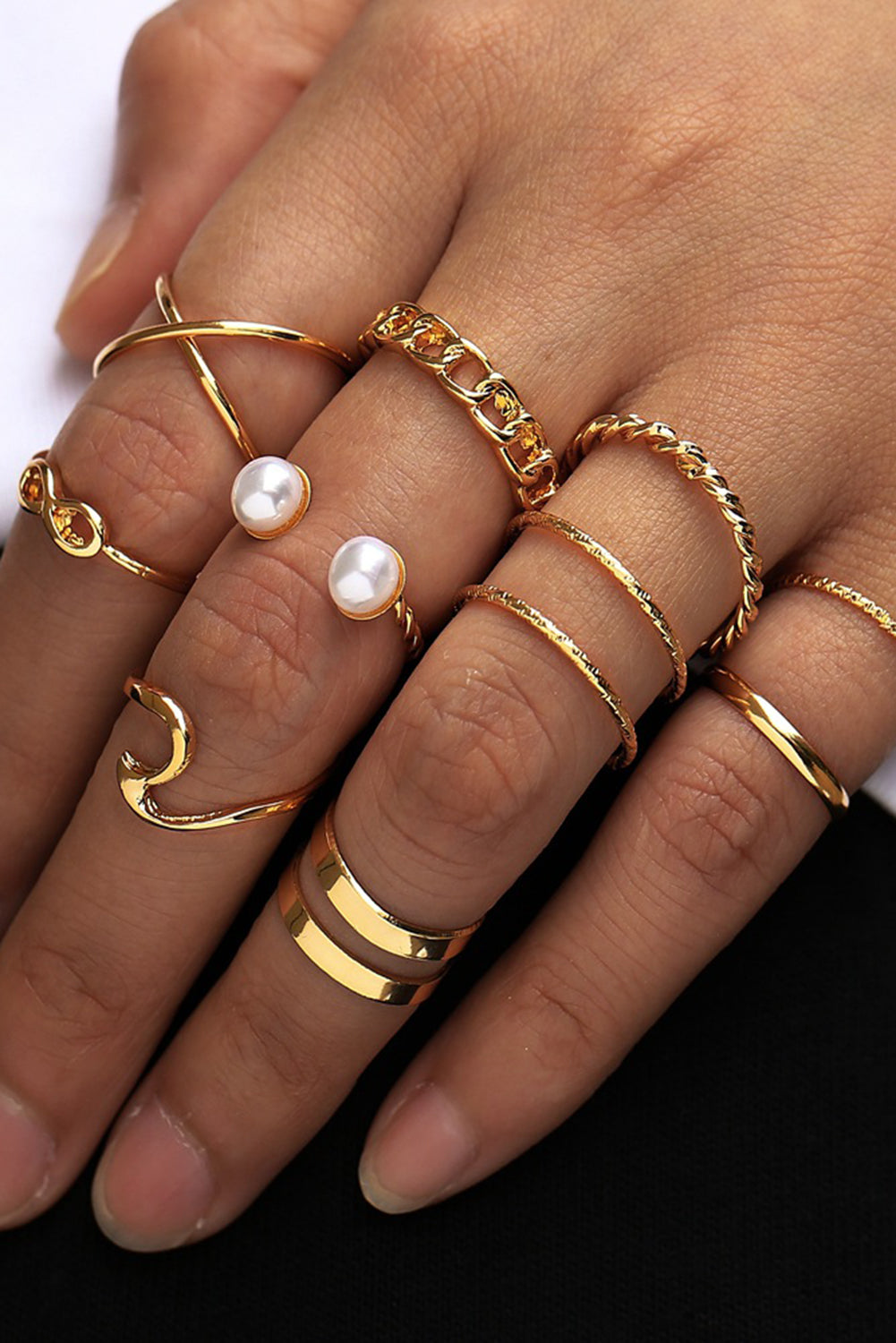 Gold 10pcs/set Vintage Plated Alloy Ring Set Jewelry JT's Designer Fashion
