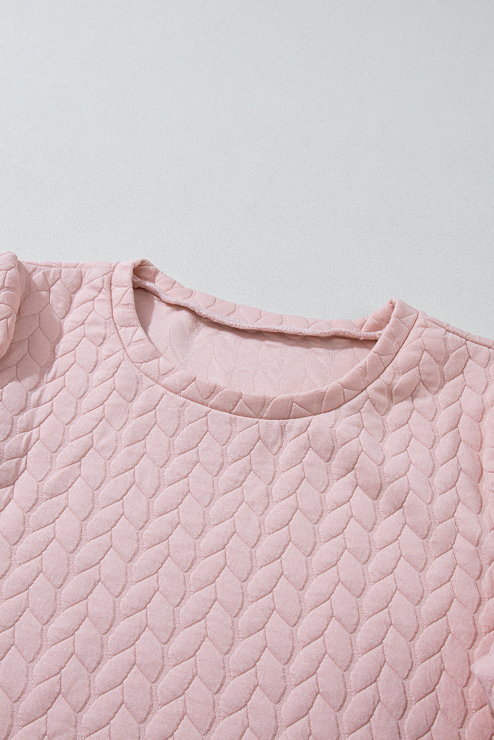 Light Pink Cable Textured Puff Sleeve Sweatshirt Sweatshirts & Hoodies JT's Designer Fashion