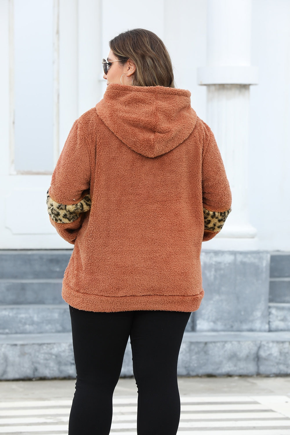 Plus Size Leopard Kangaroo Pocket Long Sleeve Hoodie Long Sleeve Tops JT's Designer Fashion