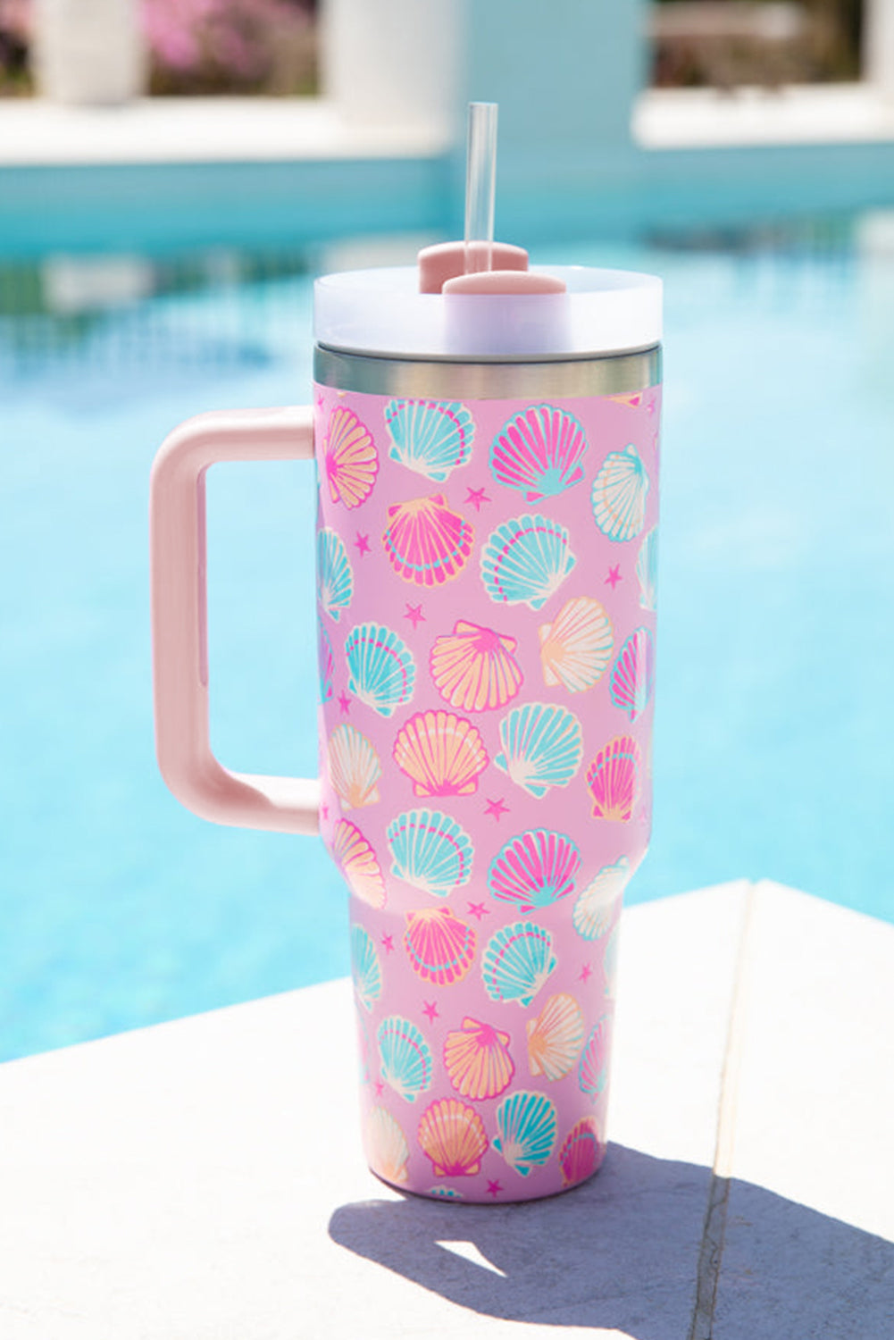 Rose Red Shell Pattern Stainless Steel Tumbler with Straw 40oz Tumblers JT's Designer Fashion