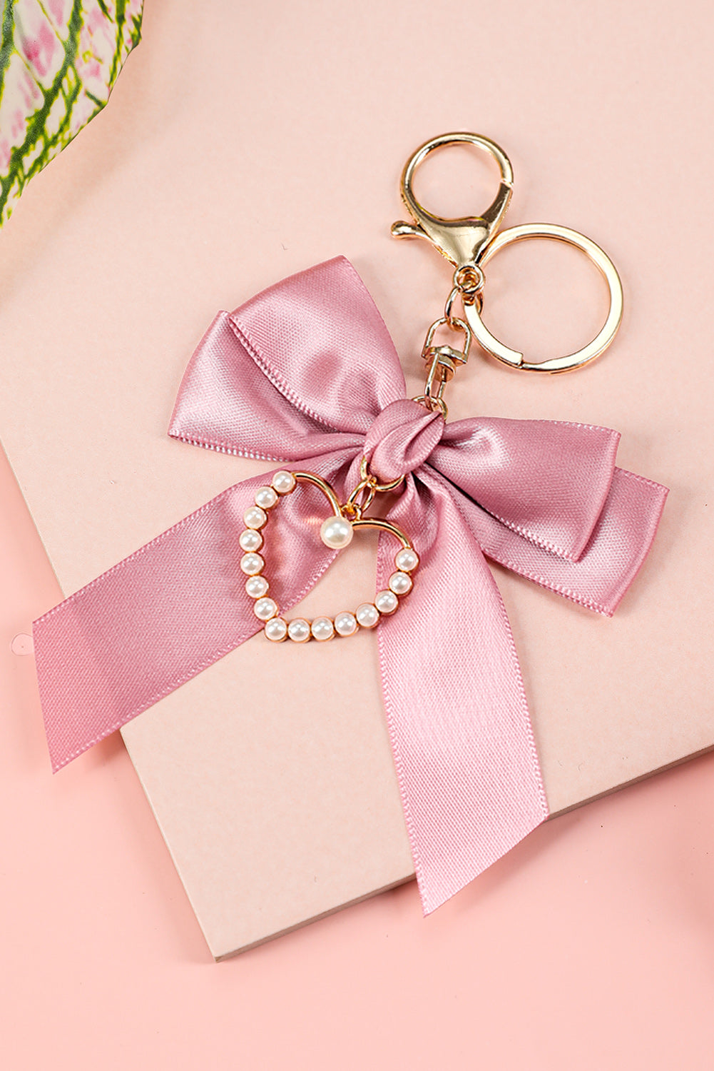 Pink Pearl Heart Large Bow Knot Keychain Jewelry JT's Designer Fashion