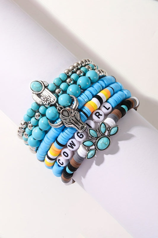 Light Blue 7pcs Boho Turquoise Beaded Bracelet Set Jewelry JT's Designer Fashion