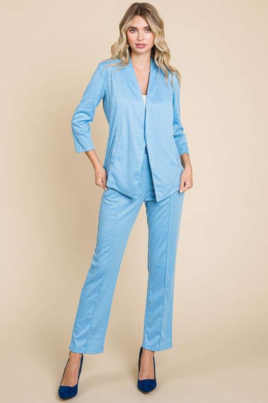 Pin Tuck Detail Slim Pants Blue Pants & Culotte JT's Designer Fashion