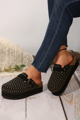 Black Rivet Buckle Closed Toe Platform Slippers Slippers JT's Designer Fashion