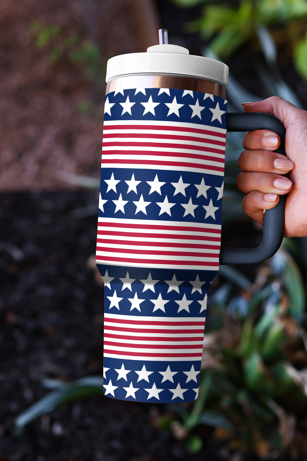 Bluing Stars and Stripes Print Handled Thermos Cup 40oz Tumblers JT's Designer Fashion