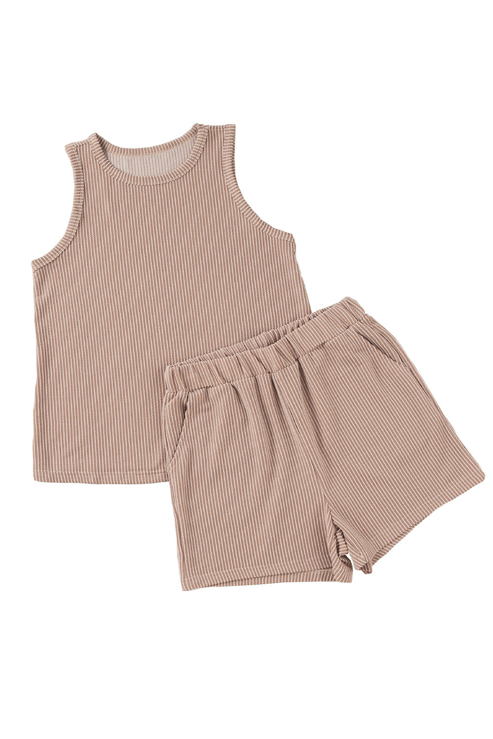 Smoke Gray Corded Sleeveless Top and Pocketed Shorts Set Bottoms JT's Designer Fashion