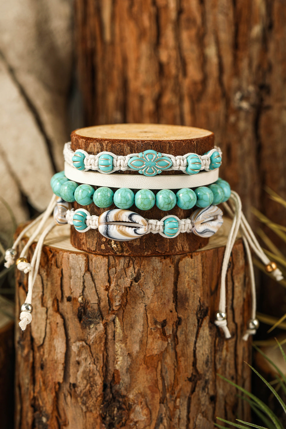 Light Blue Western Turquoise Shell Multi Layered Bracelet Set Jewelry JT's Designer Fashion