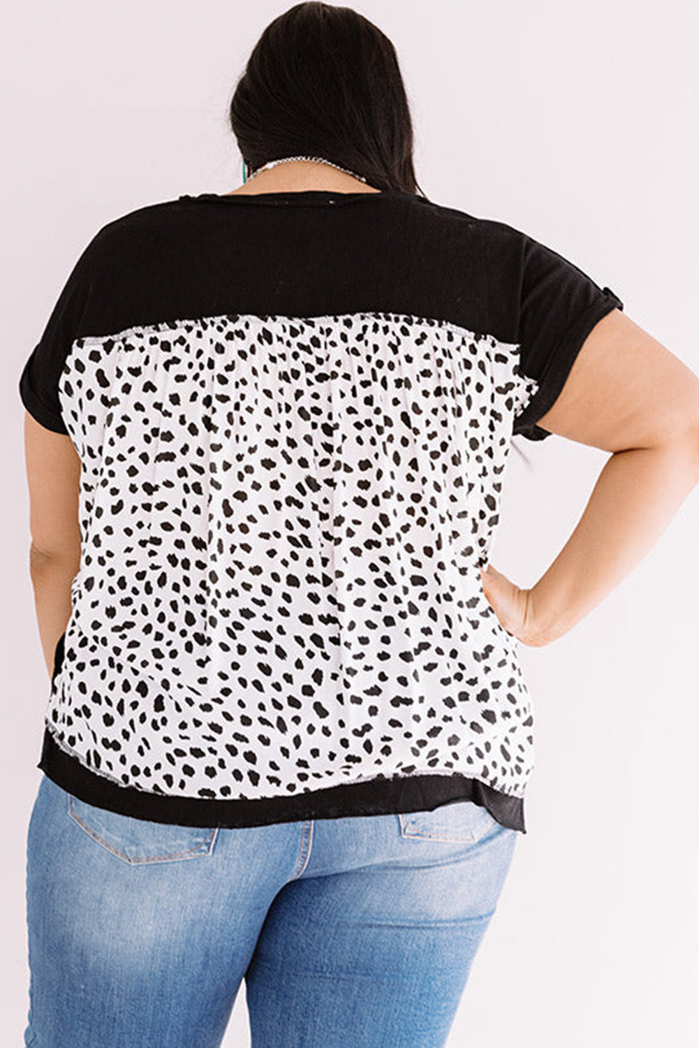 Black Plus Size Cheetah Back Rolled Cuffs T-shirt Plus Size JT's Designer Fashion