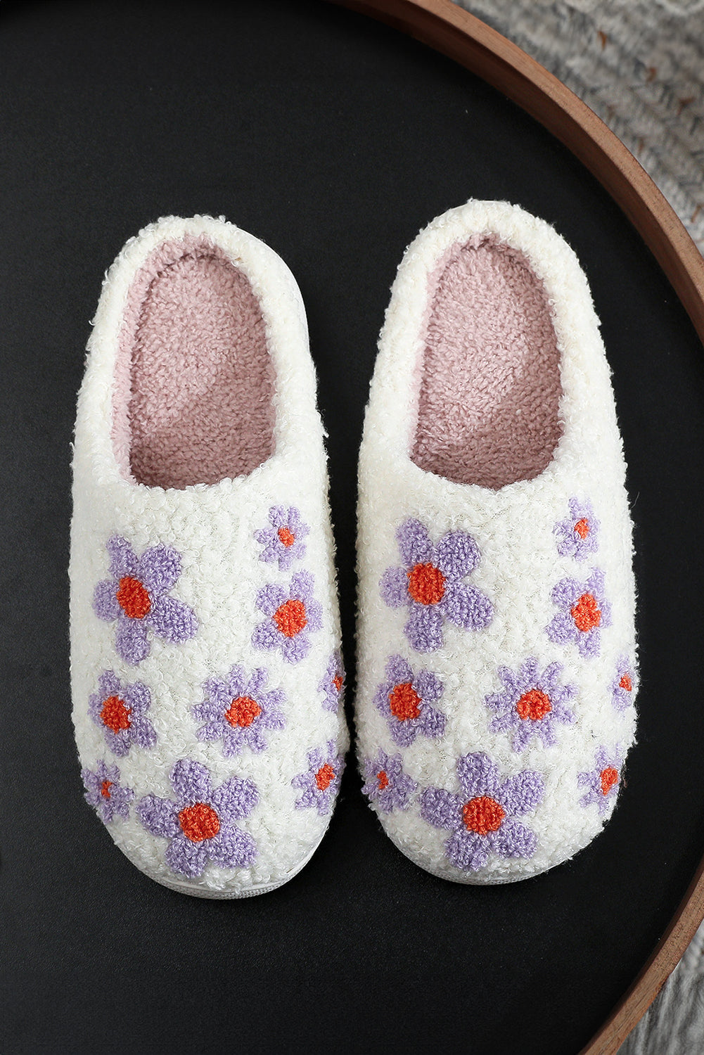 Tillandsia Purple Cute Floral Printed Plush Home Slippers Slippers JT's Designer Fashion