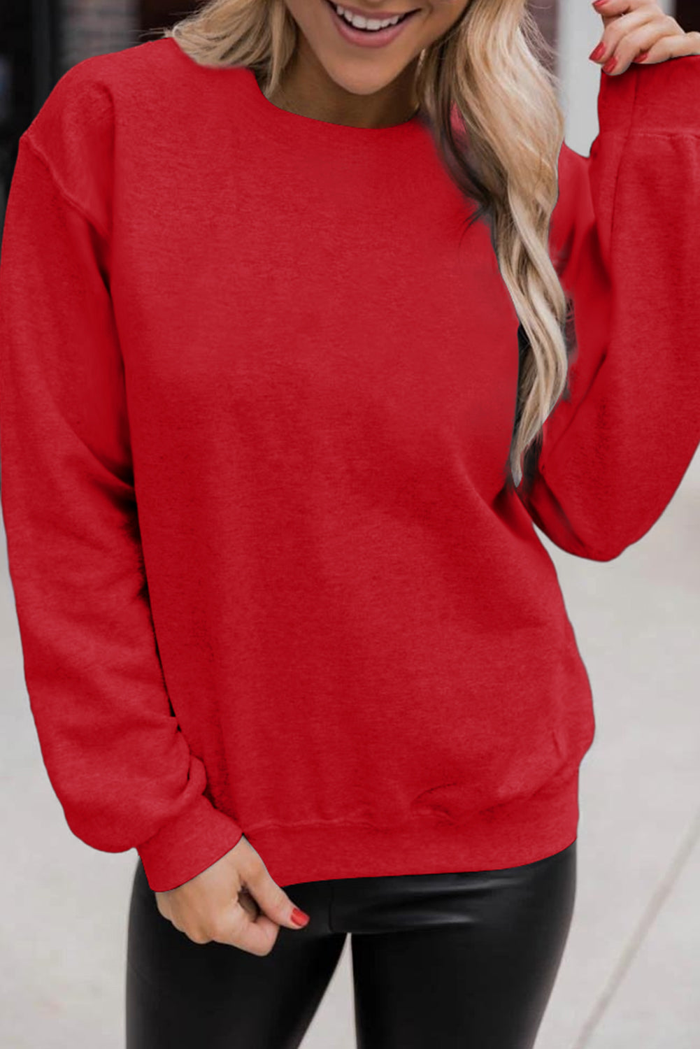 Red Solid Color Crewneck Pullover Sweatshirt Pre Order Sweatshirts & Hoodies JT's Designer Fashion