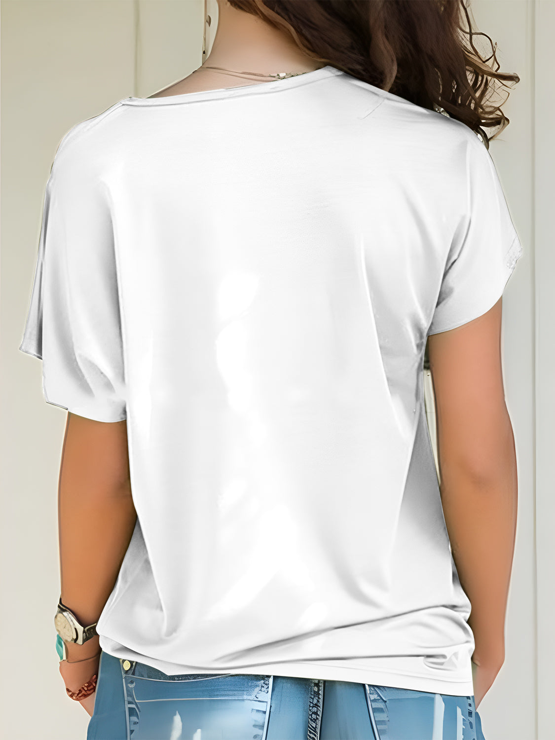 Asymmetrical Neck Short Sleeve T-Shirt White Blouses & Shirts JT's Designer Fashion