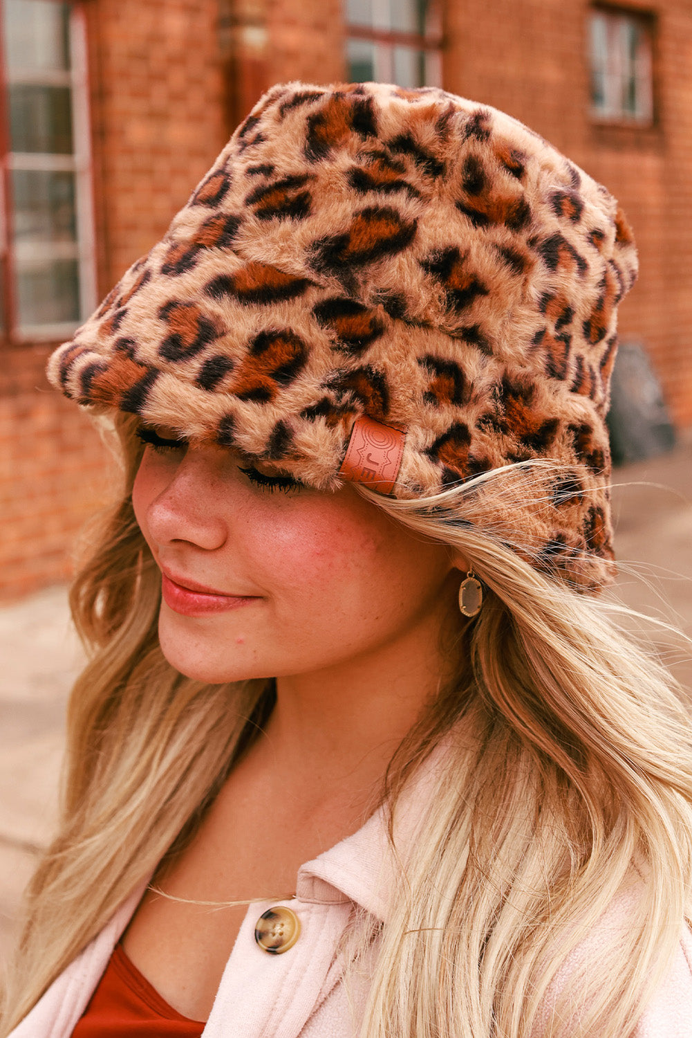 Brown Leopard Faux Fur Fluffy Bucket Hats Hats & Caps JT's Designer Fashion