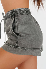Philippine Gray Mineral Wash Pocketed Drawstring High Waist Casual Shorts Bottoms JT's Designer Fashion
