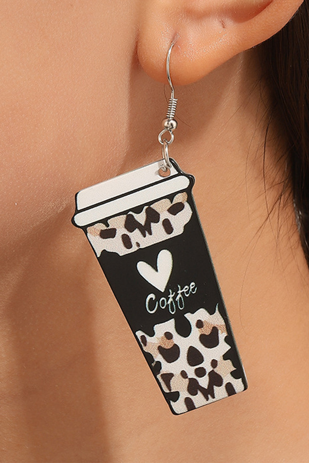 Black Leopard Coffee Print Beverage Cup Shape Earrings Jewelry JT's Designer Fashion