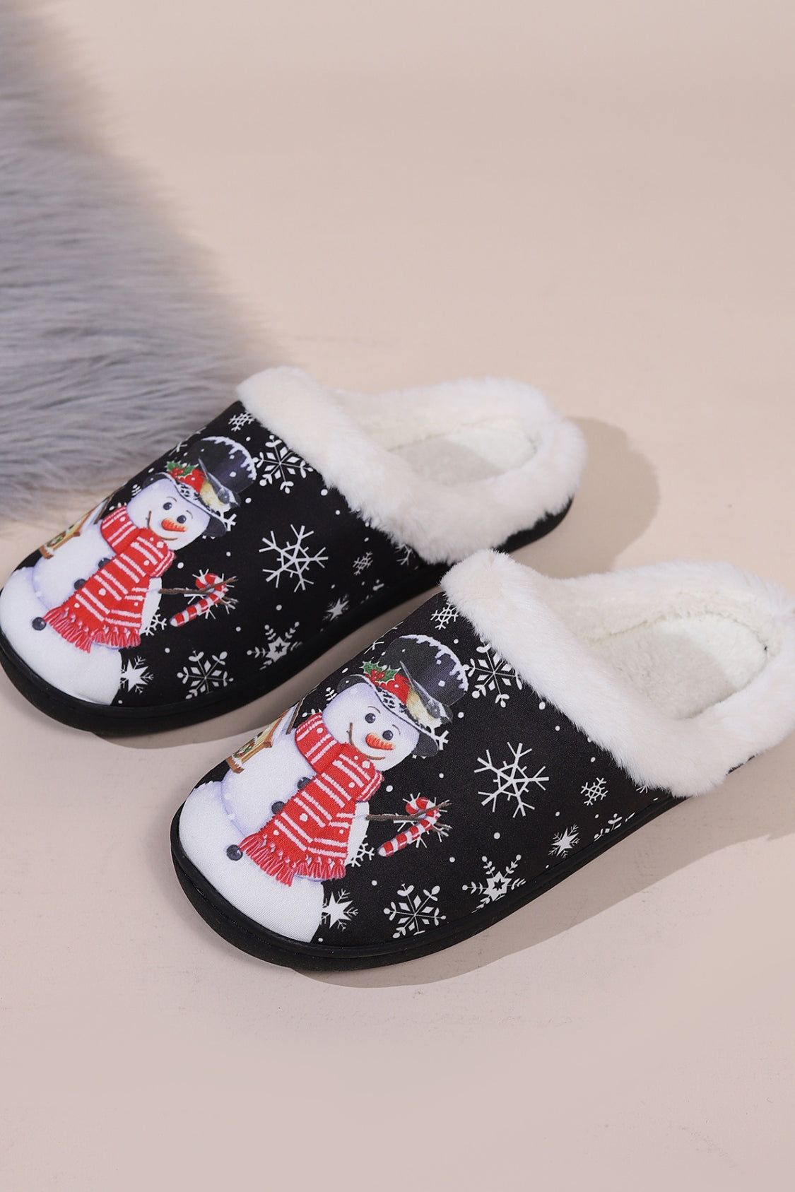 Snowman Round Toe Faux Fur Slippers Slippers JT's Designer Fashion