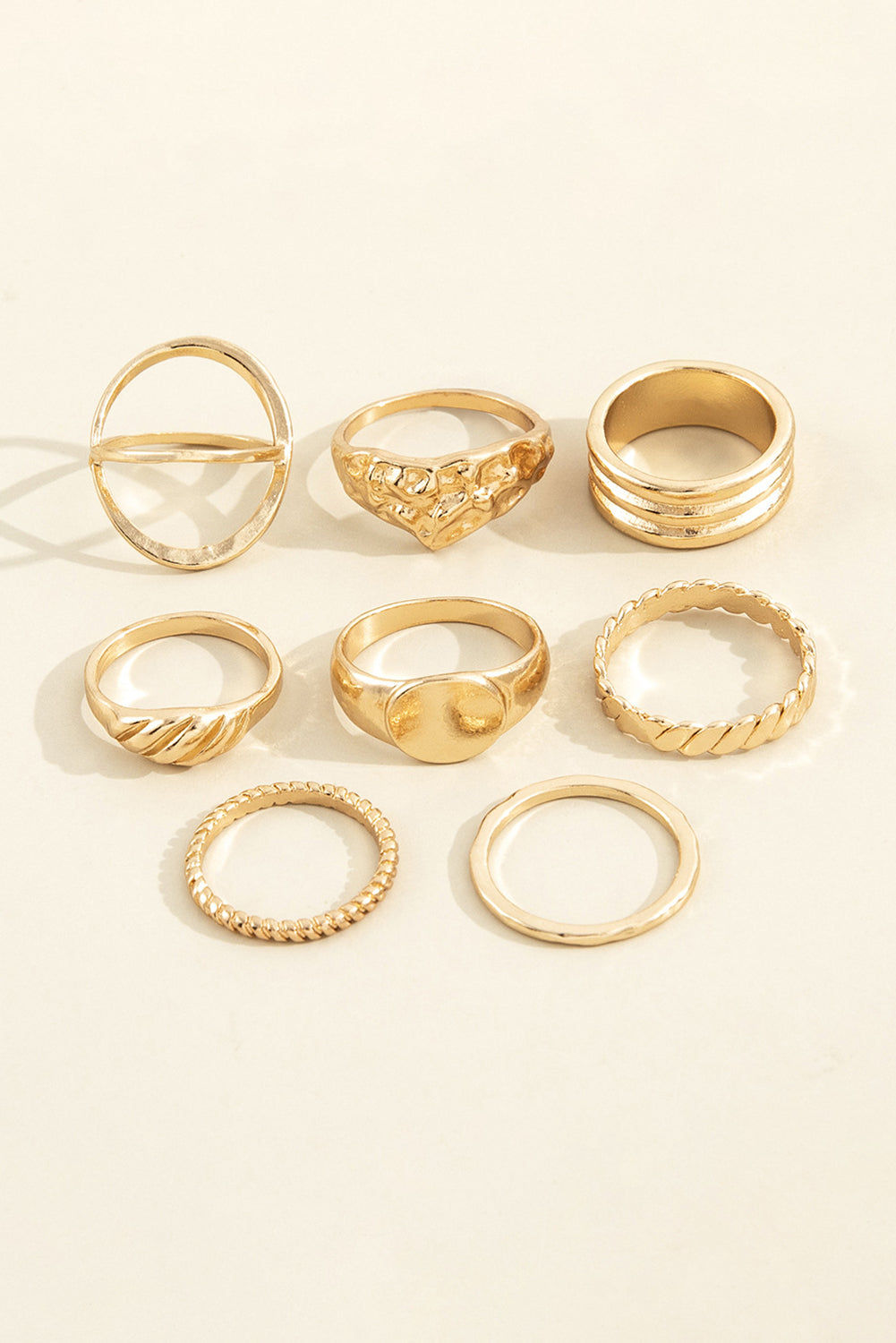 Gold 8pcs Plated Minimalism Alloy Rings Set Jewelry JT's Designer Fashion