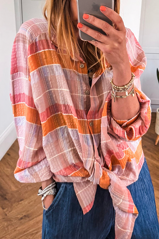 Pink Oversized Plaid Tunic Shirt