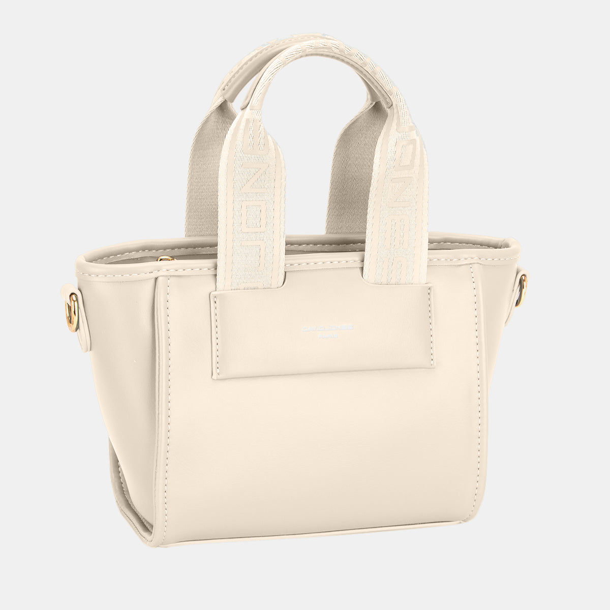 David Jones Small Handbag with Embossed Pattern Handles Creamy White One Size Shoulder Bags JT's Designer Fashion