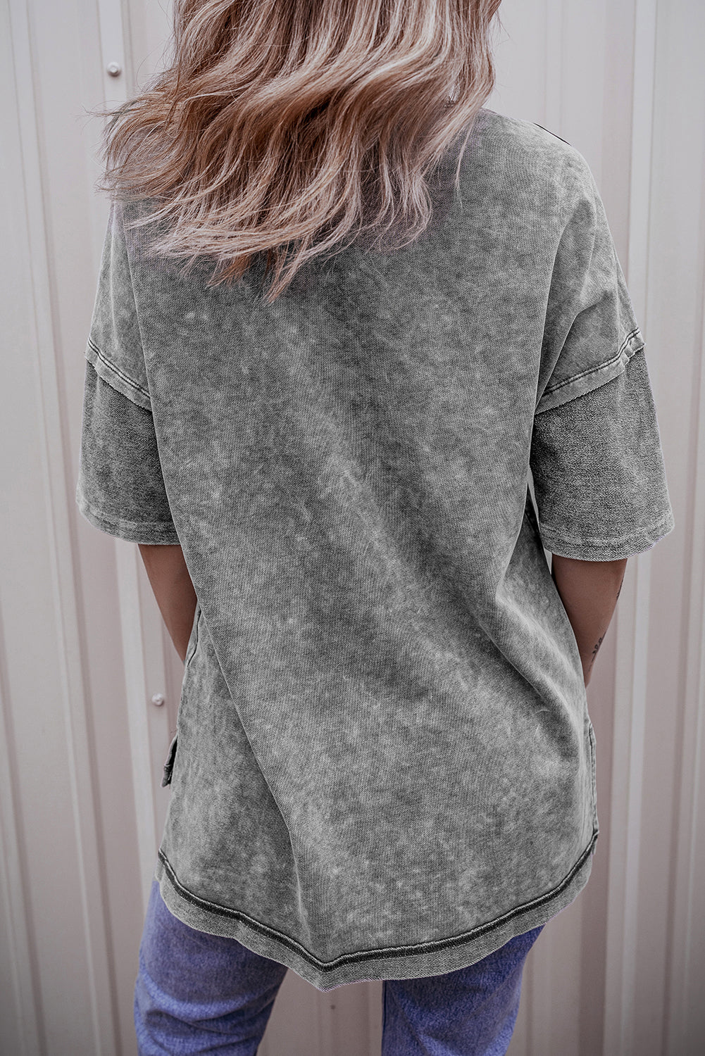 Philippine Gray MAMA Daisy Flower Graphic Mineral Wash Drop Shoulder Vintage Tee Graphic Tees JT's Designer Fashion