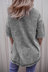 Philippine Gray MAMA Daisy Flower Graphic Mineral Wash Drop Shoulder Vintage Tee Graphic Tees JT's Designer Fashion