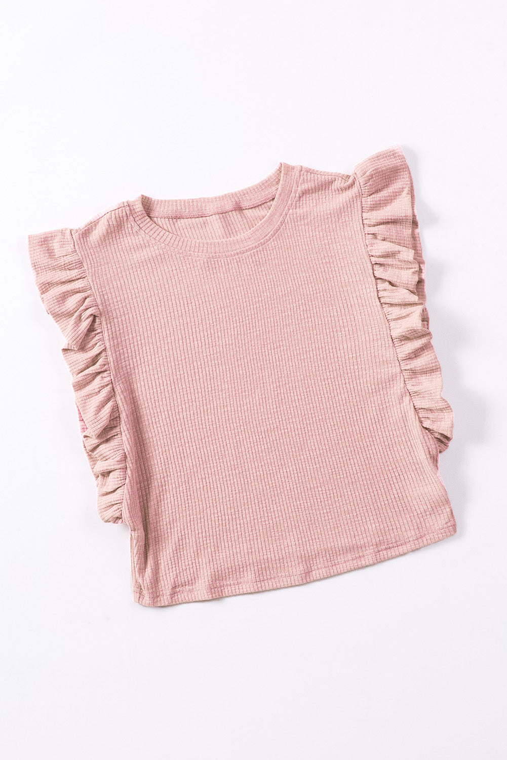 Pink Ruffled Crew Neck Crop Top Tops & Tees JT's Designer Fashion