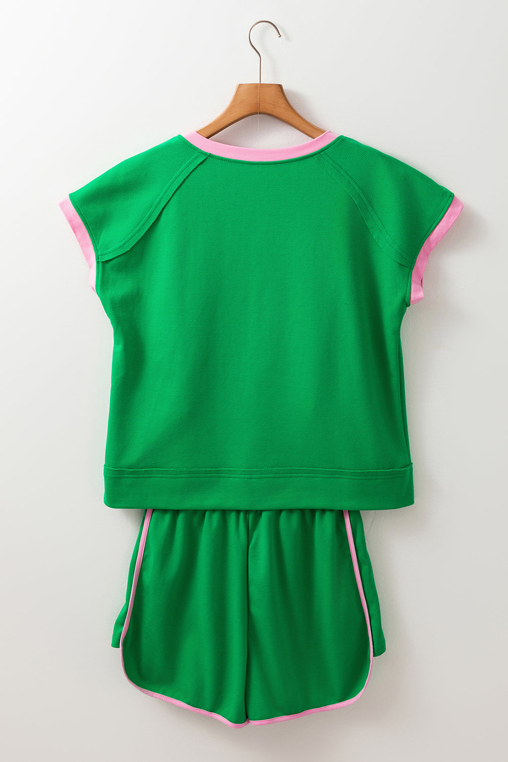 Bright Green Two Tone Contrast Textured Crewneck Tee and Shorts Set Short Sets JT's Designer Fashion