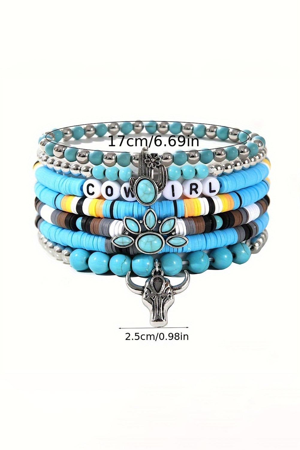 Light Blue 7pcs Boho Turquoise Beaded Bracelet Set Jewelry JT's Designer Fashion