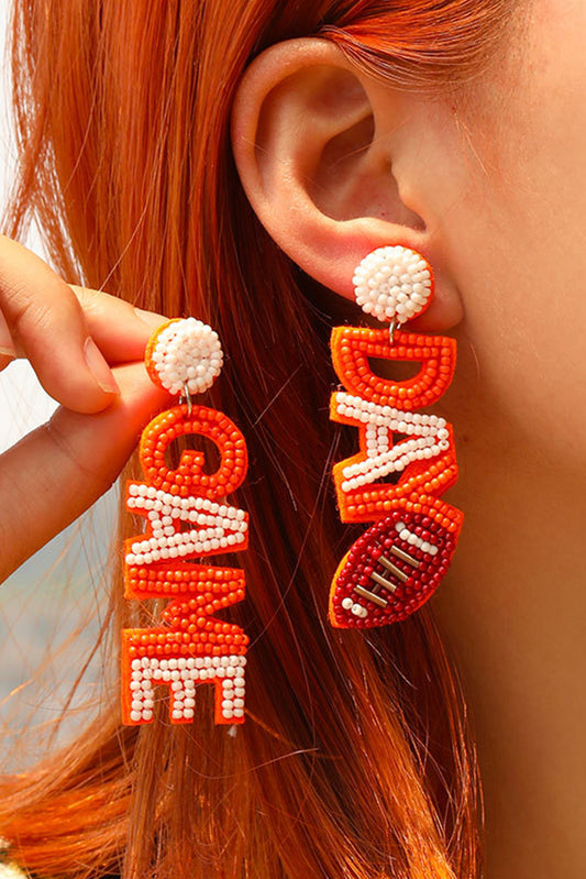 Orange GAME DAY Rugby Rice Bead Dangle Stud Earrings Jewelry JT's Designer Fashion