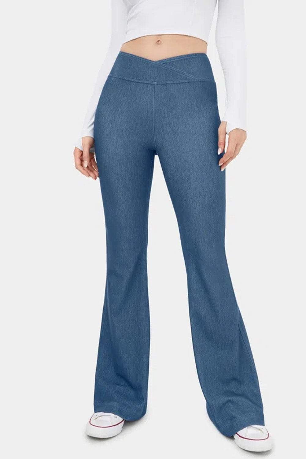 Sail Blue Crossover High Waist Fit and Flare Jeans Bottoms JT's Designer Fashion