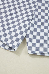 Gray Checkerboard Lace-Up High Waist Plus Size Casual Shorts Plus Size Bottoms JT's Designer Fashion