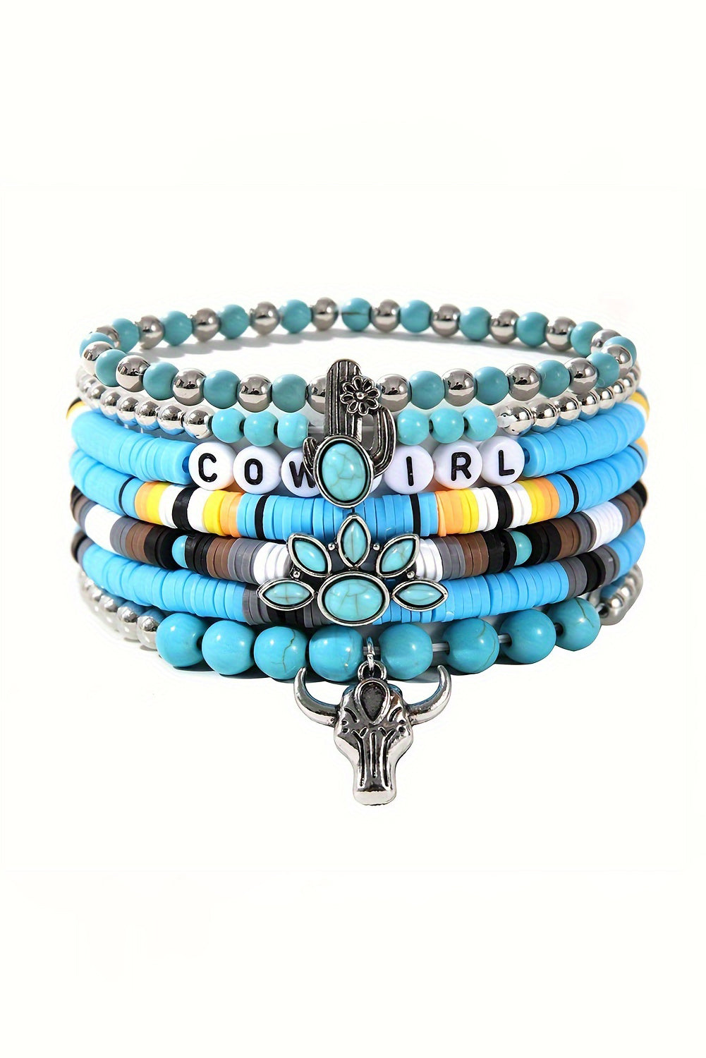 Light Blue 7pcs Boho Turquoise Beaded Bracelet Set Jewelry JT's Designer Fashion