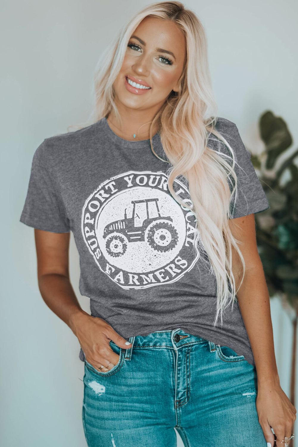 Gray SUPPORT YOUR LOCAL FARMERS Graphic Tee Graphic Tees JT's Designer Fashion