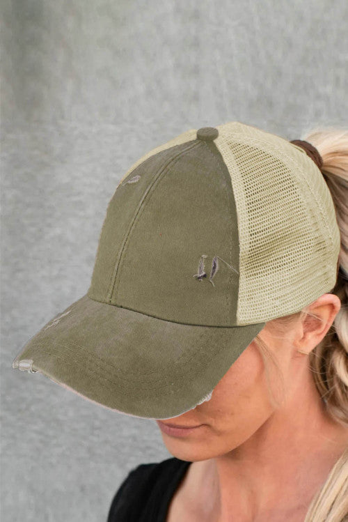 Khaki Multi Level Crisscross Pony Cap Hats & Caps JT's Designer Fashion