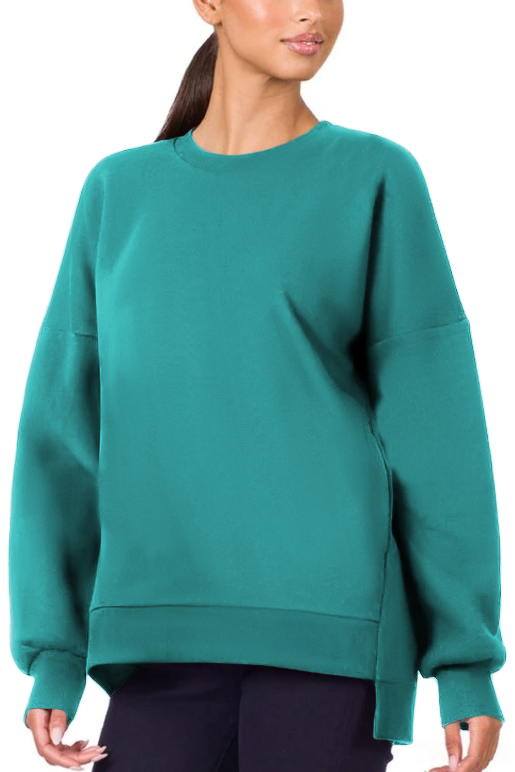 Sea Green Uneven Hem Drop Shoulder Sweatshirt Pre Order Sweatshirts & Hoodies JT's Designer Fashion