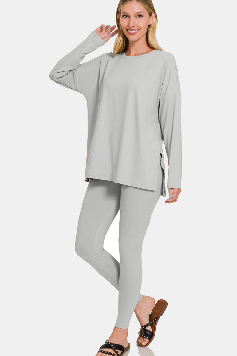 Zenana Full Size Brushed Microfiber Top and Leggings Lounge Set Sleepwear JT's Designer Fashion