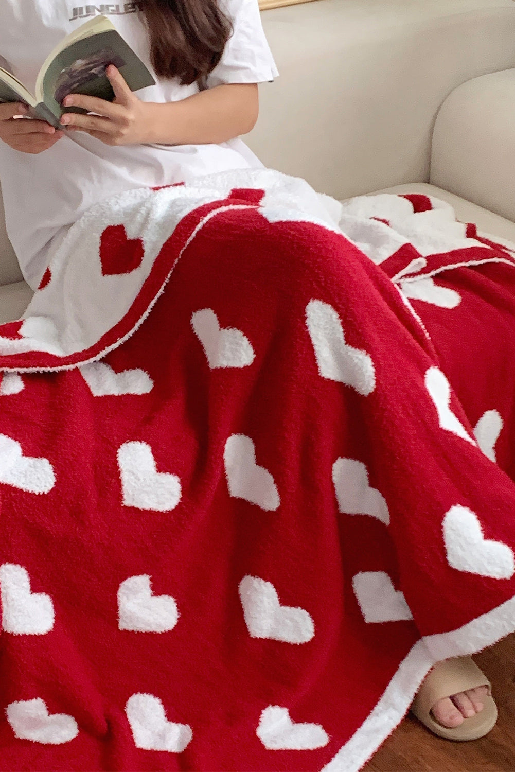 Racing Red Valentine Heart Print Large Plush Blanket Other Accessories JT's Designer Fashion