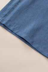 Sky Blue Side Pockets Frilled Smocked High Waist Wide Leg Jeans Bottoms JT's Designer Fashion