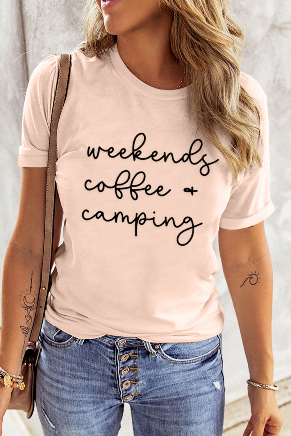 Pink Weekends Coffee & Camping Printed Graphic T Shirt Graphic Tees JT's Designer Fashion