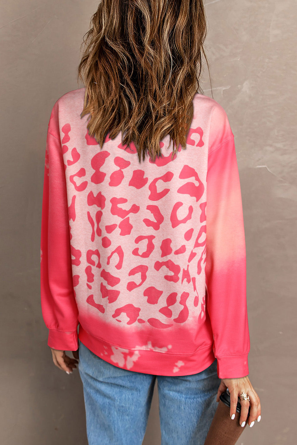 Pink Shining Leopard Lips Print Vintage Bleached Sweatshirt Graphic Sweatshirts JT's Designer Fashion