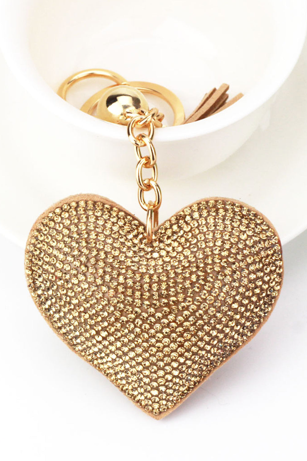 Gold Full Rhinestone Heart Pendant Tassel Key Ring Other Accessories JT's Designer Fashion