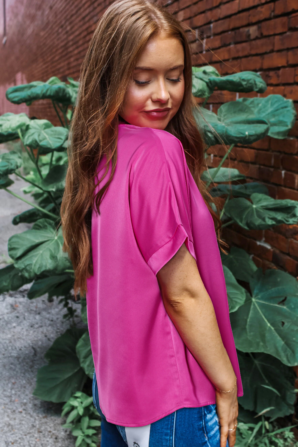 Bright Pink Silky V Neck Dolman Blouse Pre Order Tops JT's Designer Fashion
