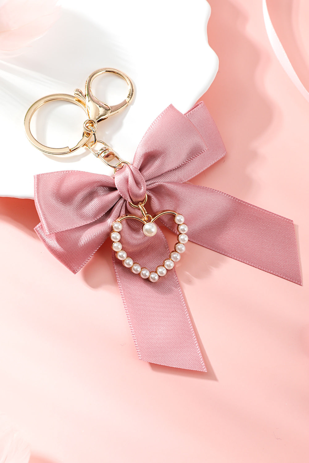 Pink Pearl Heart Large Bow Knot Keychain Jewelry JT's Designer Fashion